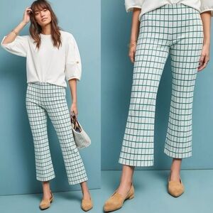 Anthropologie The Essential Crop Flare Windowpane Pant Sz-S Grandmillennial Mod